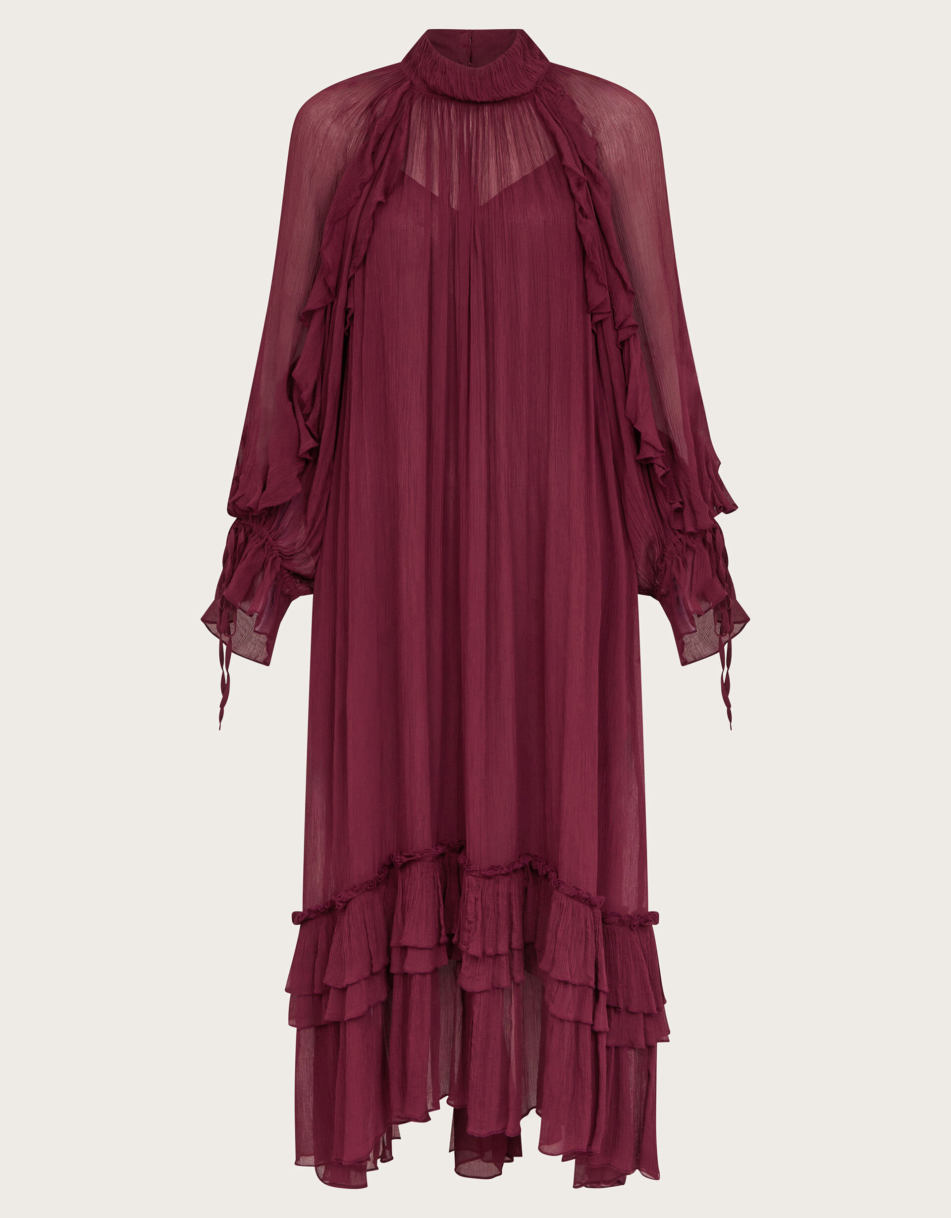 Kelly Long Sleeve Ruffle Midi Dress Red