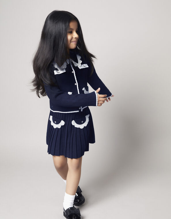 Crochet Knit Pleated Skirt, Blue (NAVY), large