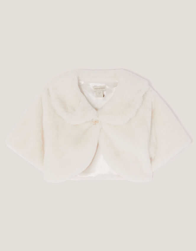 Faux Fur Collared Shrug Ivory