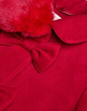 Faux Fur Collar Bow Coat, Red (RED), large