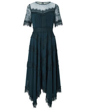 Melissa Lace Chevron Hanky Hem Dress, Teal (TEAL), large