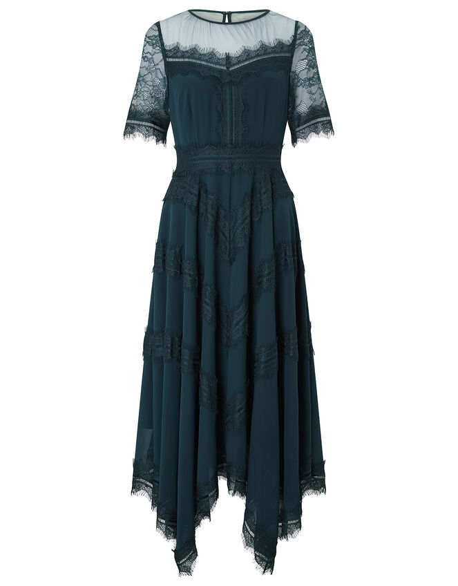 Melissa Lace Chevron Hanky Hem Dress, Teal (TEAL), large