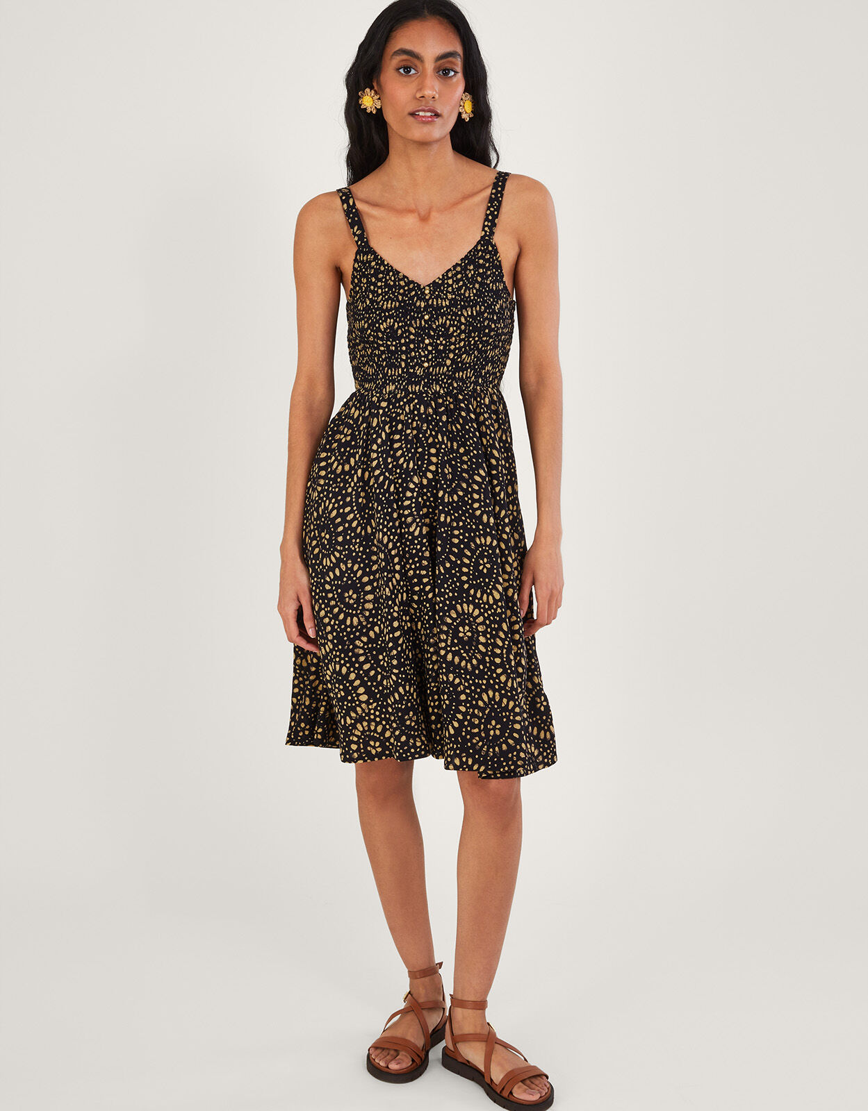 Batik Print Knee Length Sundress in LENZING ECOVERO Black