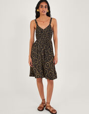 Batik Print Knee Length Sundress, Black (BLACK), large