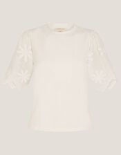 Mel Appliqu&eacute; Sleeve Jersey T-Shirt, Ivory (IVORY), large