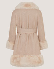 Faux Fur Collar Coat, Camel (OATMEAL), large