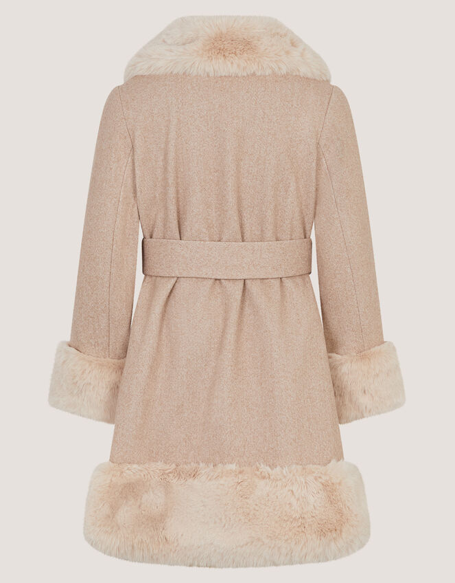 Faux Fur Collar Coat, Camel (OATMEAL), large