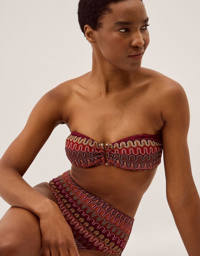 Zaria Crochet Bandeau Bikini Top, Red (BURGUNDY), large