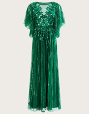 Ottilie Embellished Maxi Dress in Recycled Polyester, Green (GREEN), large