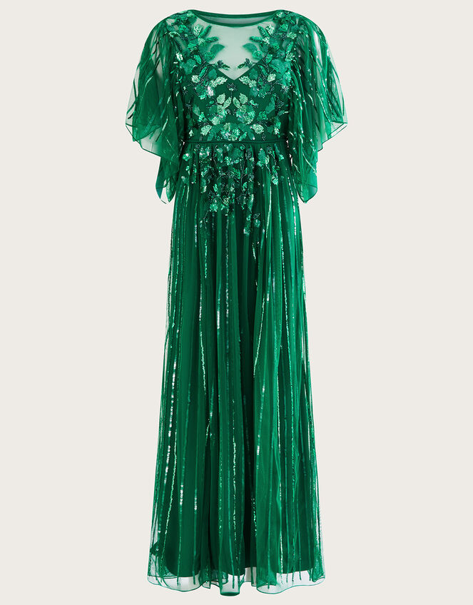 Ottilie Embellished Maxi Dress in Recycled Polyester, Green (GREEN), large