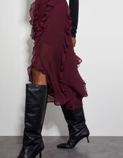 Riley Ruffle Midi Skirt, Red (BERRY), large