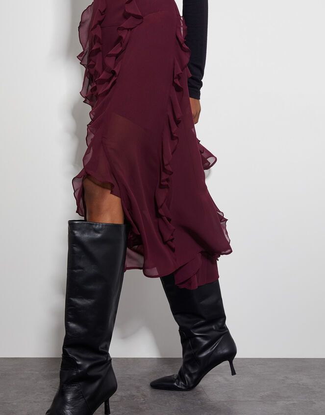 Riley Ruffle Midi Skirt, Red (BERRY), large
