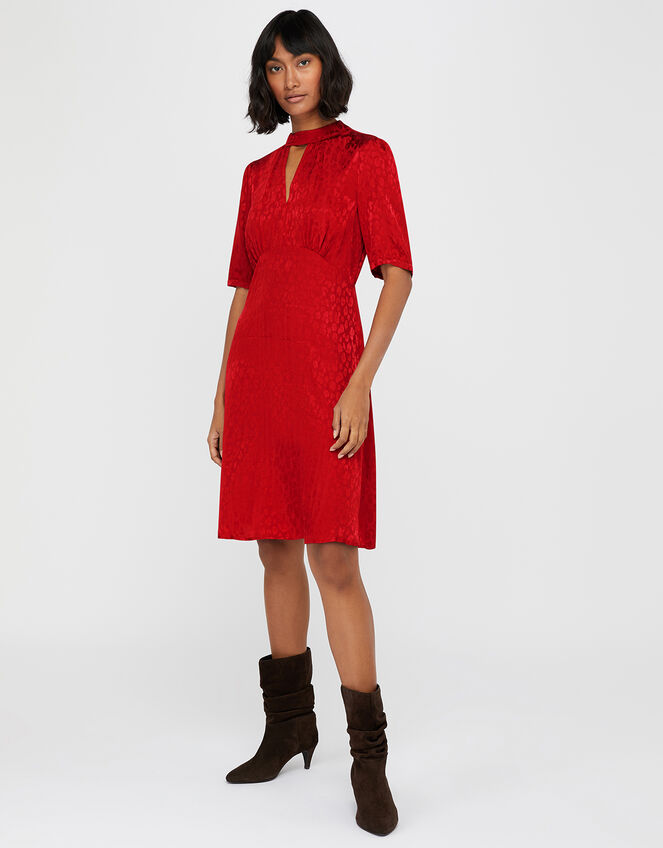 Tia Jacquard Midi Dress, Red (RED), large