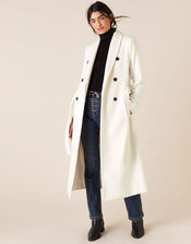 Double-Breasted Long Coat, White (WHITE), large