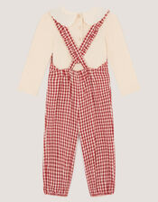 Baby Embroidered Top & Gingham Dungarees Set, Red (RED), large