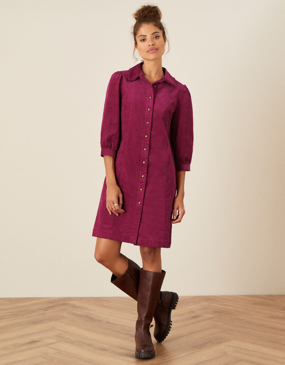 Eliza Collared Cord Dress Red