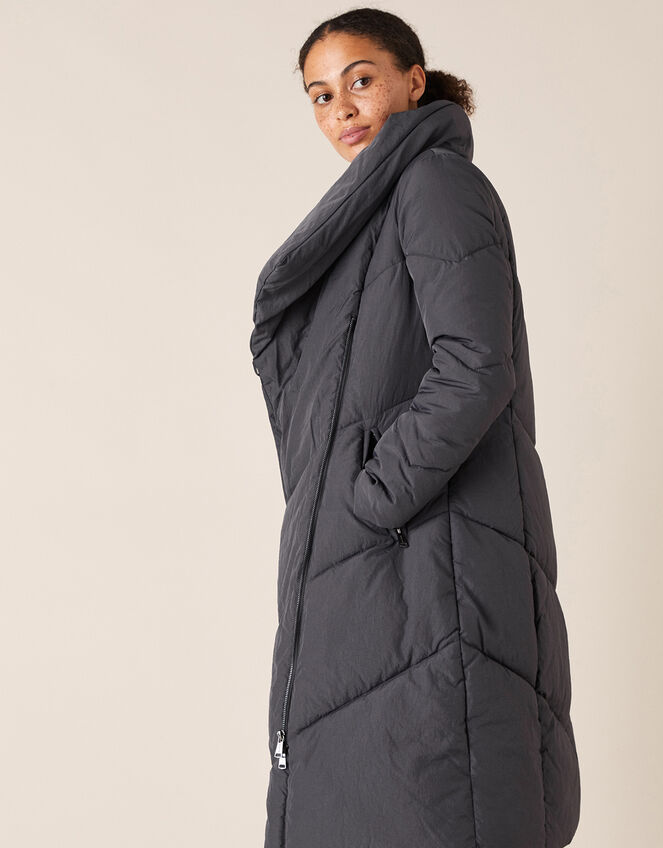 Dhalia Long Padded Coat in Recycled Fabric Grey | Women's Coats ...