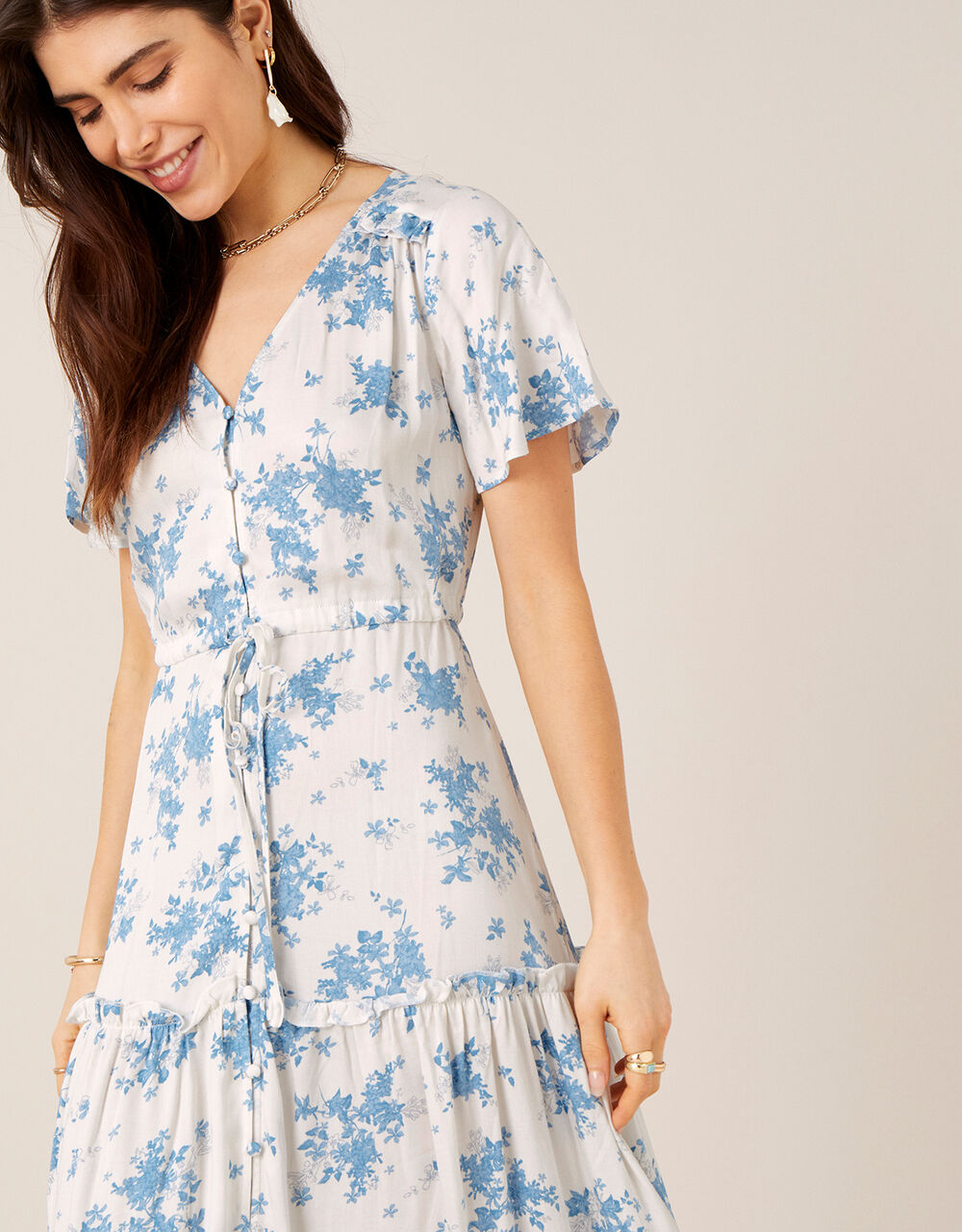 Floral Midi Dress in LENZING™ ECOVERO™ Ivory | Day Dresses | Monsoon UK.