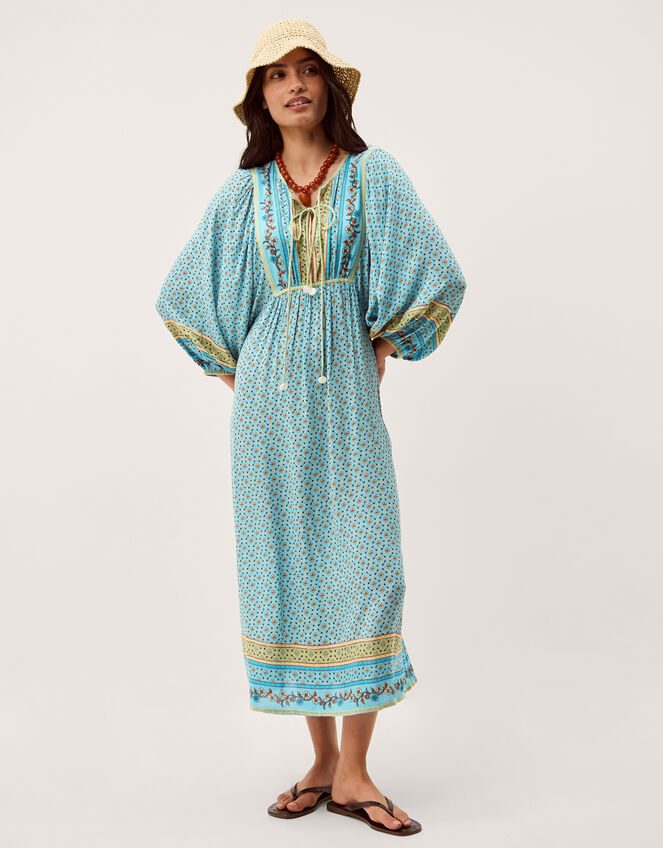 Millie Long Sleeve Print Midi Dress, Blue (PALE BLUE), large