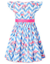 Adrienne Flamingo Dress in Organic Cotton, Blue (BLUE), large