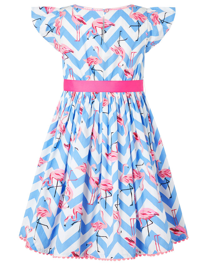 Adrienne Flamingo Dress in Organic Cotton, Blue (BLUE), large