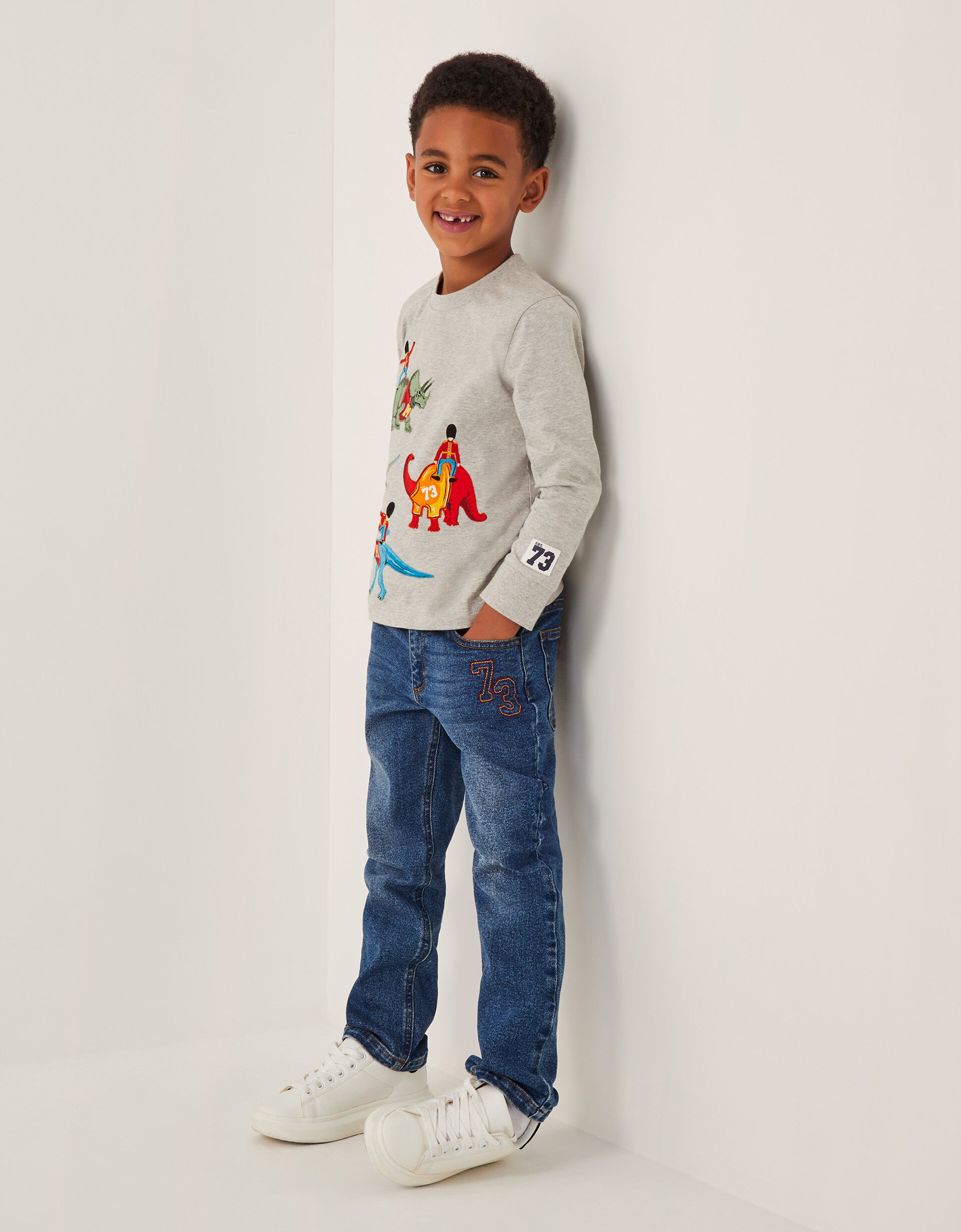 Varisty Dinosaur Long Sleeve Top Grey