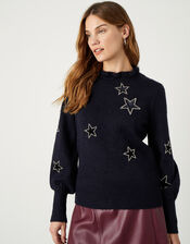 Velvet Star Sequin Jumper, Blue (NAVY), large