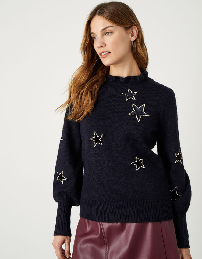 Velvet Star Sequin Jumper, Blue (NAVY), large