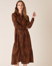 Animal Heart Print Shirt Dress, Black (BLACK), large