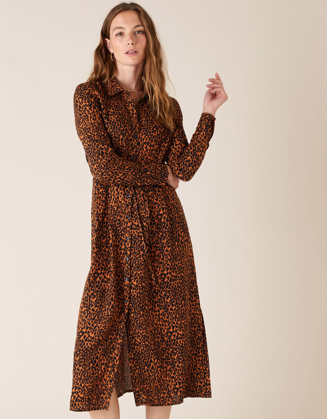Animal Heart Print Shirt Dress, Black (BLACK), large