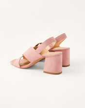 Suede Cross-Over Block Heel Sandals, Pink (BLUSH), large