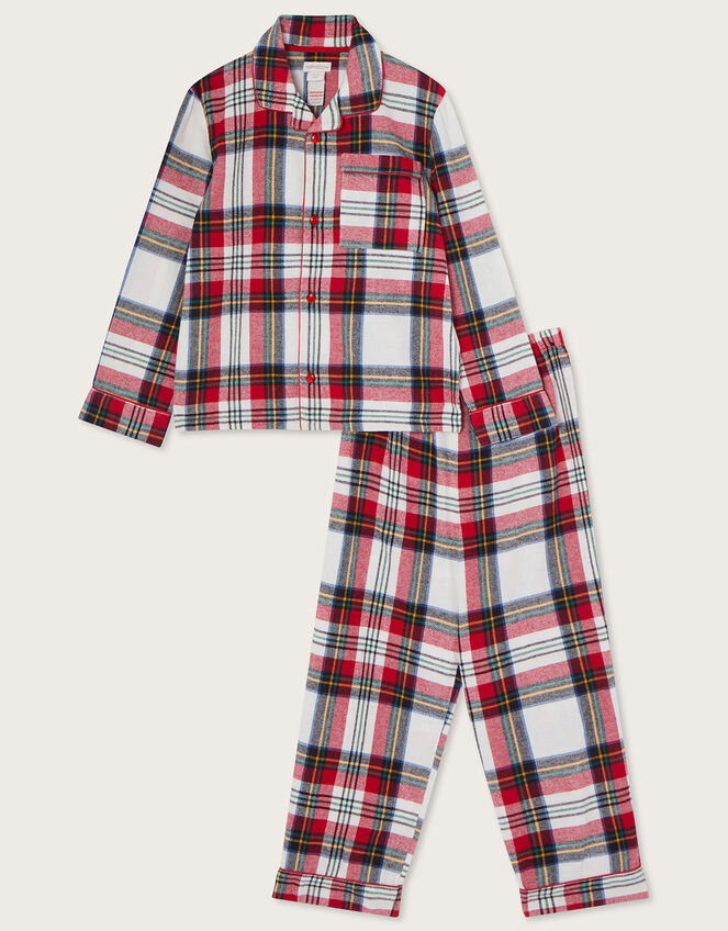 Check Button Through Unisex Pyjamas, Ivory (IVORY), large