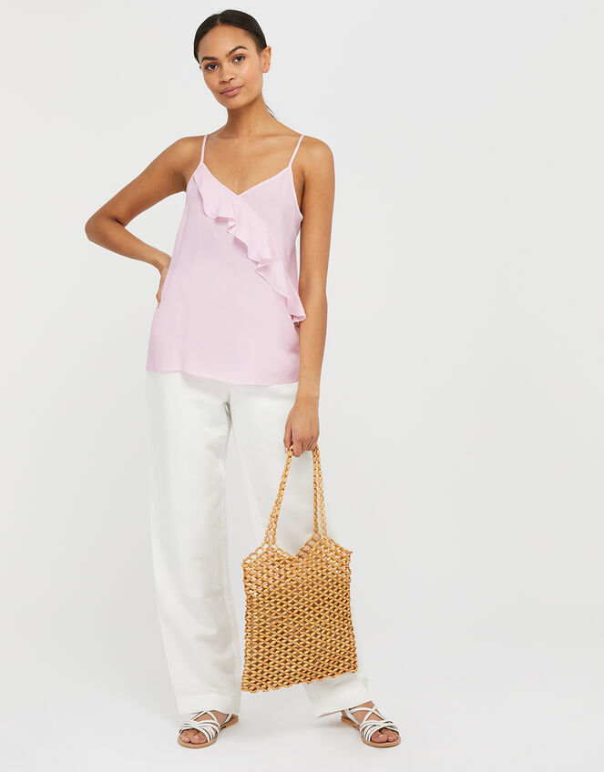 Bella Frill Cami Top in Sustainable Viscose, Pink (BLUSH), large