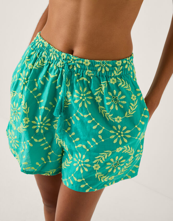 Lyla Floral Embroidered Shorts, Blue (BLUE), large