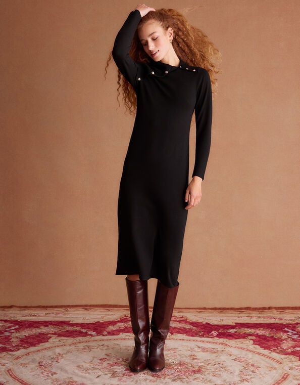 Cate Button Collar Midi Jumper Dress, Black (BLACK), large