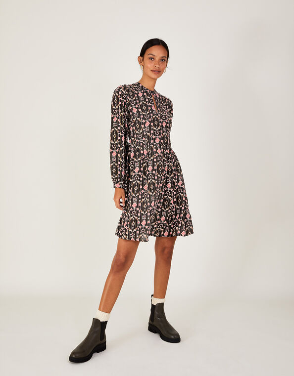 Eliza Ikat Print Short Dress, Black (BLACK), large
