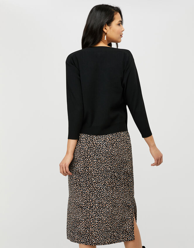 Knit Jumper and Animal Slip Dress with Recycled Polyester, Black (BLACK), large