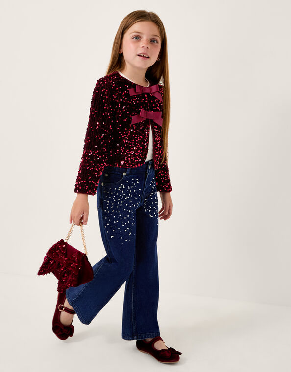 Velvet Sequin Bow Jacket, Red (BURGUNDY), large