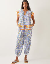 Cece Woodblock Print Harem Trousers, Blue (BLUE), large