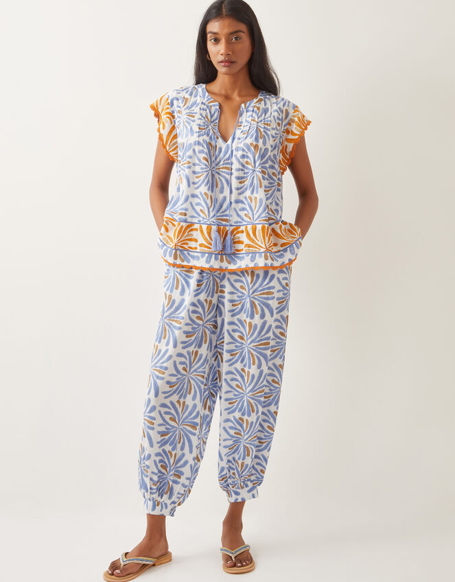 Cece Woodblock Print Harem Trousers, Blue (BLUE), large