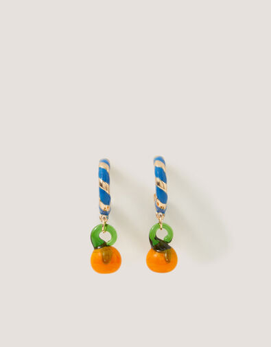 Orange Charm Hoop Earrings, , large