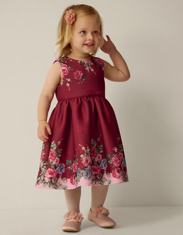 Baby Rose Print Party Dress, Red (RED), large