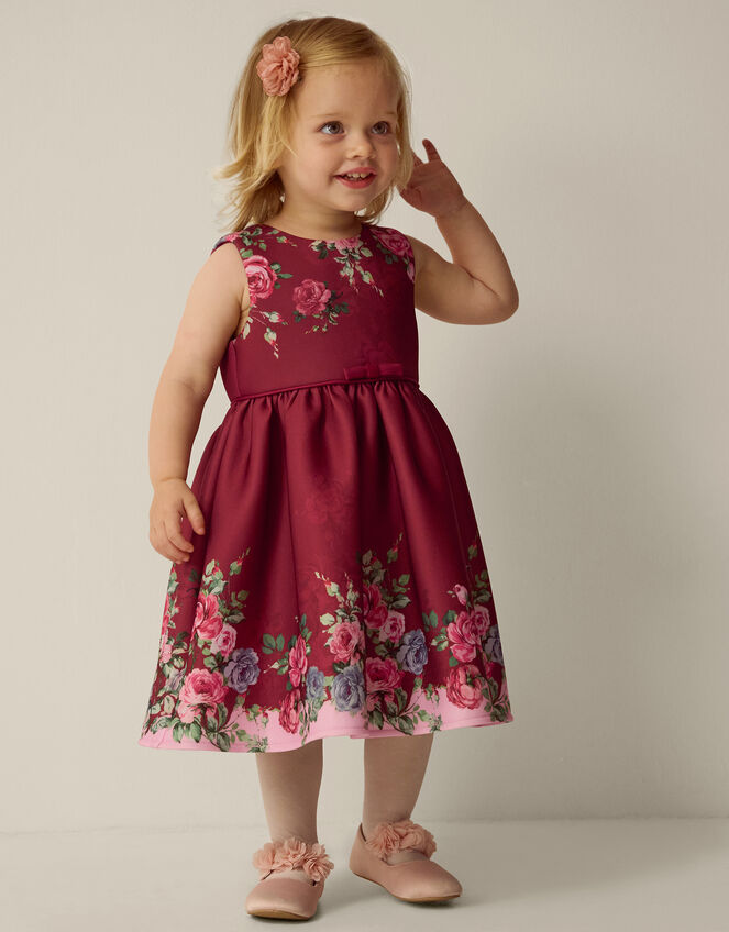 Baby Rose Print Party Dress, Red (RED), large