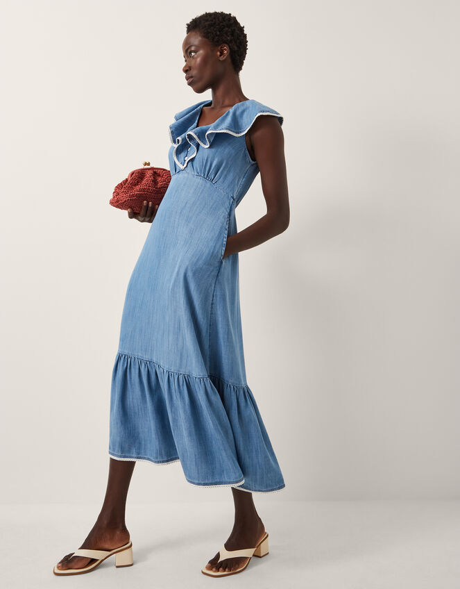 Dottie Sleeveless Ruffle Midi Dress, Blue (DENIM BLUE), large