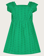 Broderie Frill Dress, Green (GREEN), large