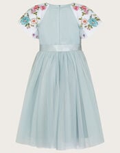 Emzy Embroidered Cape Sleeve Dress, Green (GREEN), large