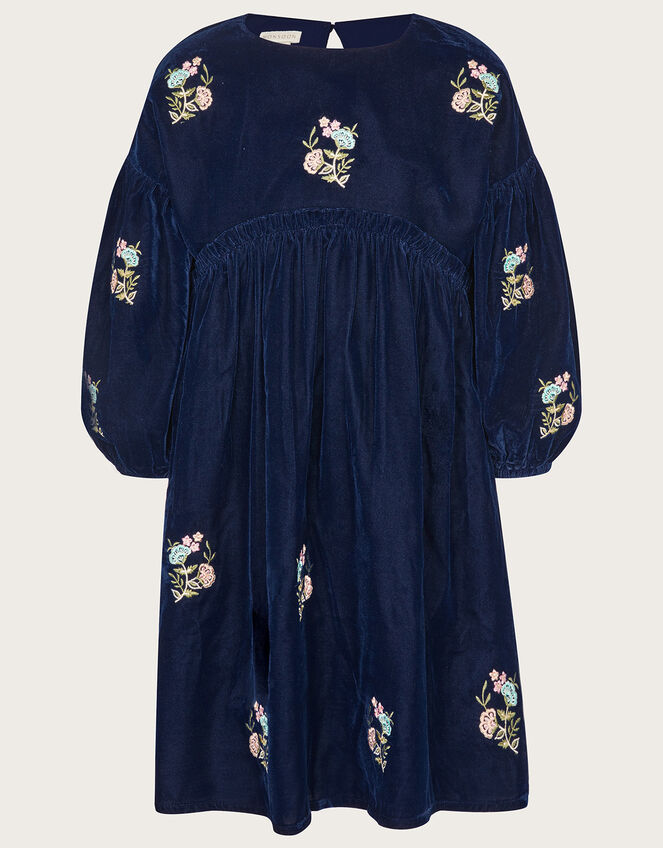 Embroidered Velvet Dress, Blue (NAVY), large