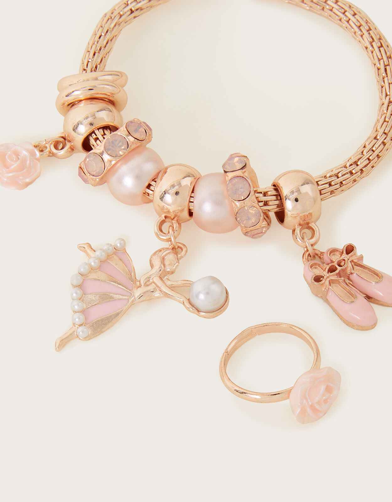 Ballerina Charm Trinket Bracelet and Ring Set