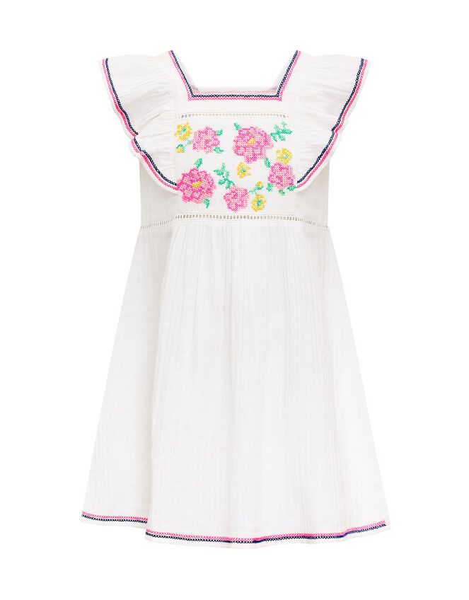 Sunuva Floral Stitch Dress, White (WHITE), large
