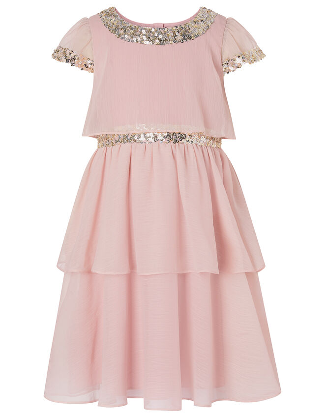 Sequin Chiffon Tiered Dress, Pink (PINK), large